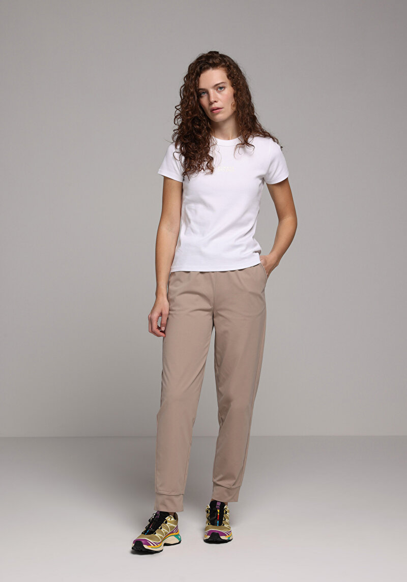 Regular Fit Orta Bel Düz Kadın Bej Eşofman Altı