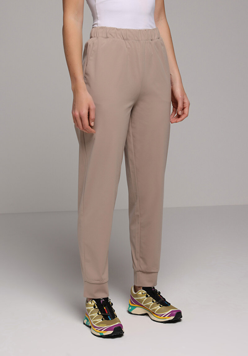 Regular Fit Orta Bel Düz Kadın Bej Eşofman Altı