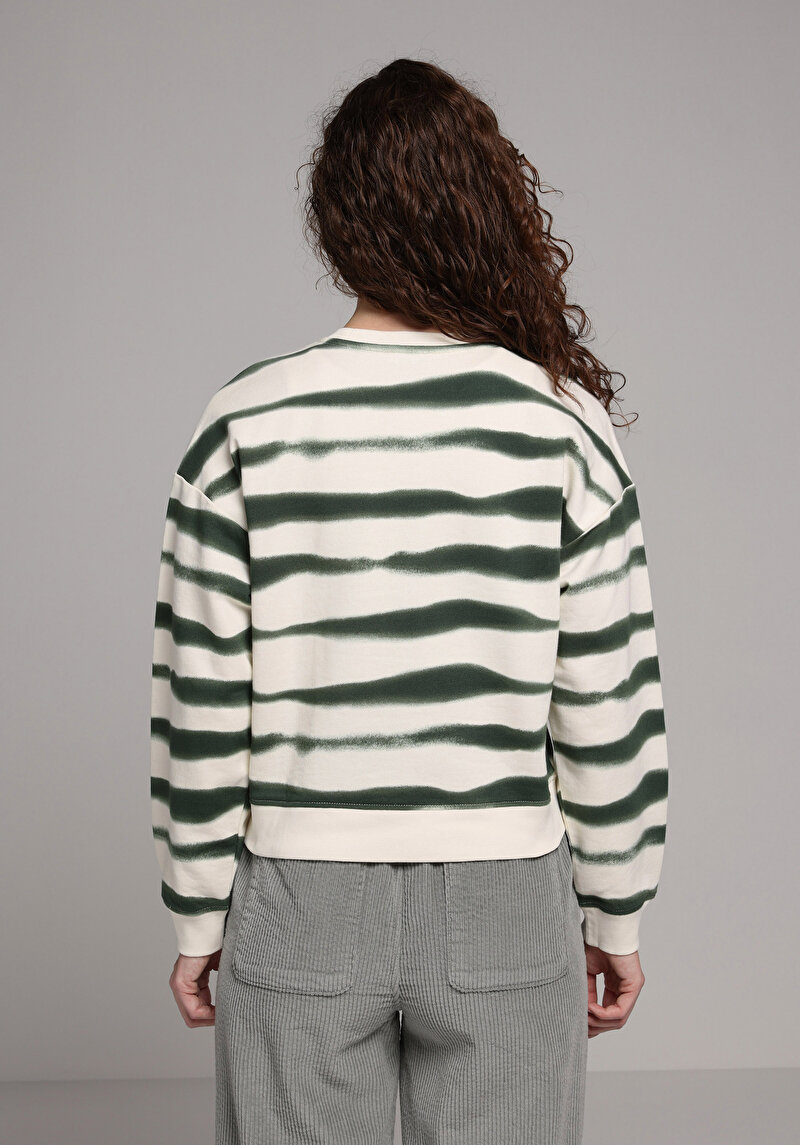 Regular Fit Yuvarlak Yaka Batik Kadın Yeşil Sweatshirt