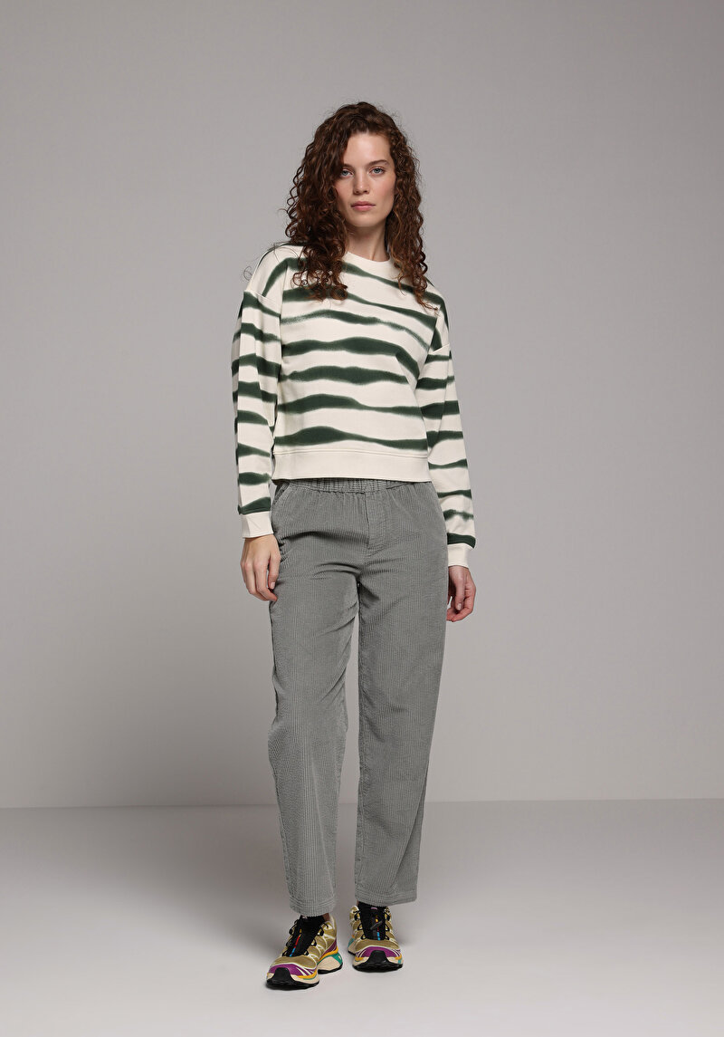 Regular Fit Yuvarlak Yaka Batik Kadın Yeşil Sweatshirt