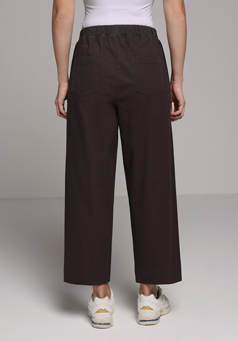 Regular Fit Yüksel Bel Geniş Paça Kadın Antrasit Pantolon