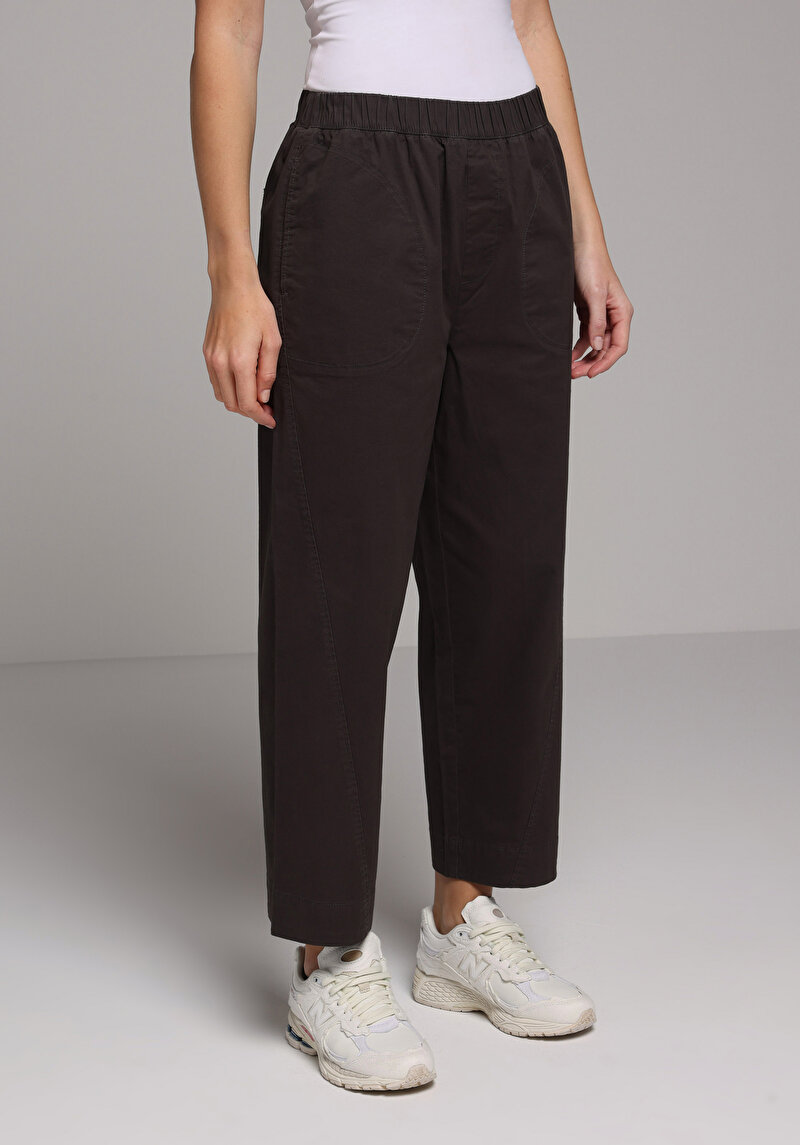 Regular Fit Yüksel Bel Geniş Paça Kadın Antrasit  Pantolon