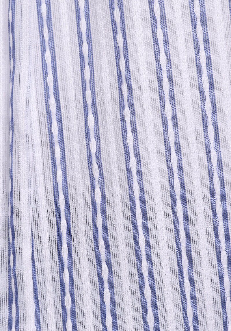 Regular Fit Shirt Neck Çizgili Kadın Mavi Uzun Kol Gömlek