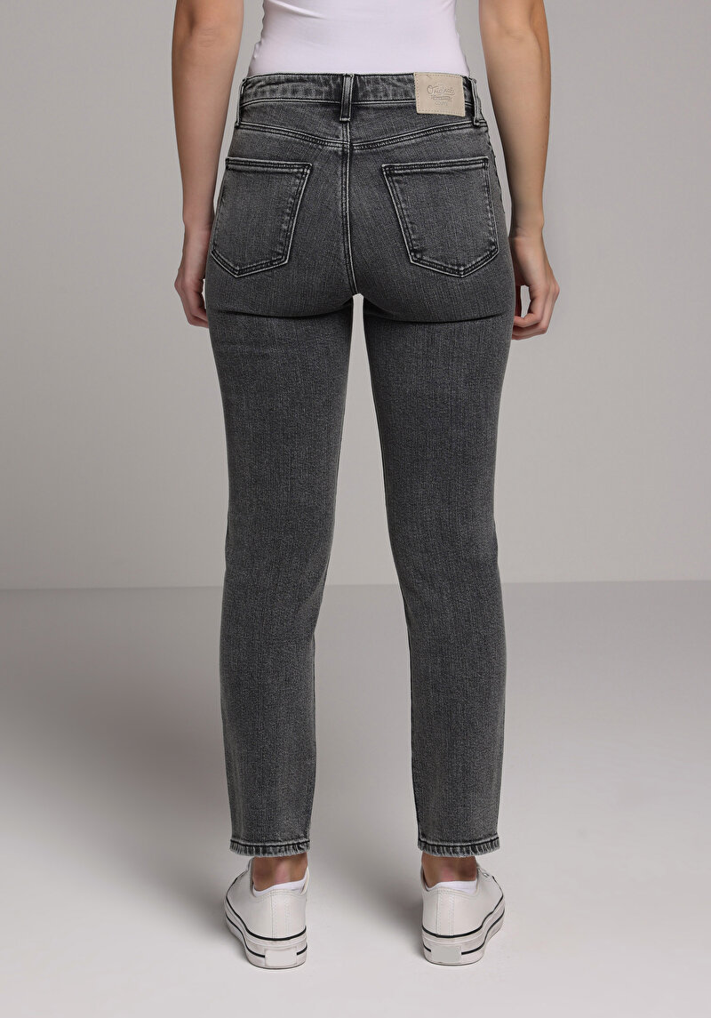 Slim Fit   Kadın Grey Denim Jean Pantolon