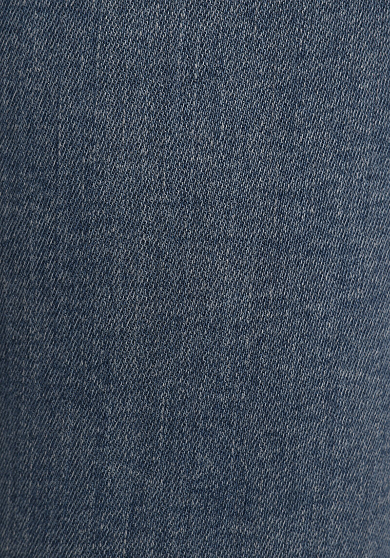 Slim Fit Orta Bel Düz Paça Kadın Mid İndigo Denim Jean Pantolon