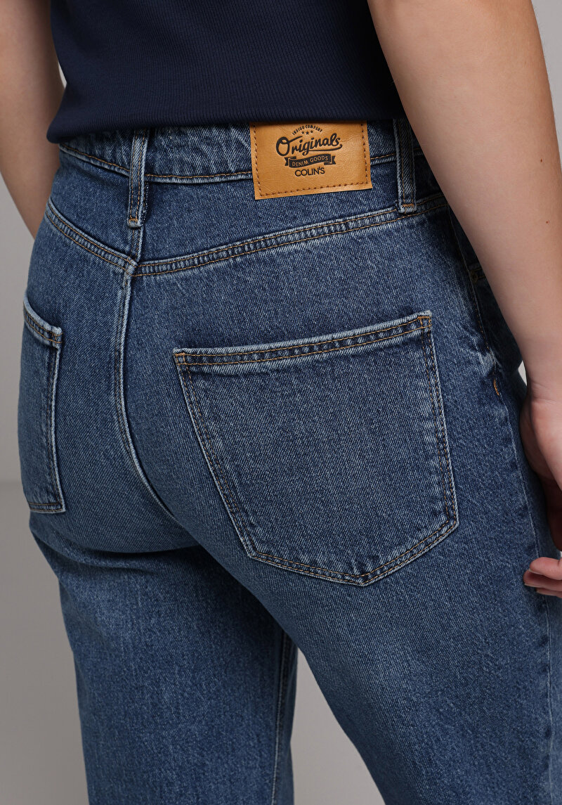 Straight Fit   Kadın Mid İndigo Denim Jean Pantolon