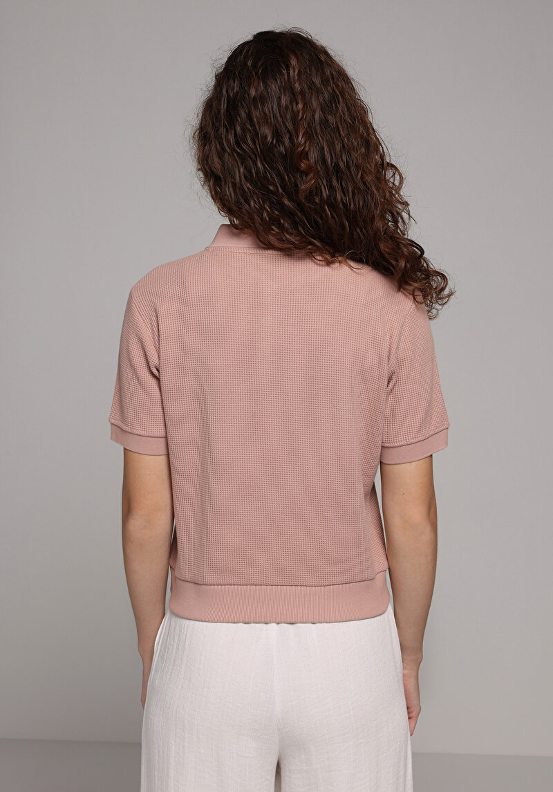 Regular Fit Düğmeli Kadın Pembe Polo Yaka Tişört