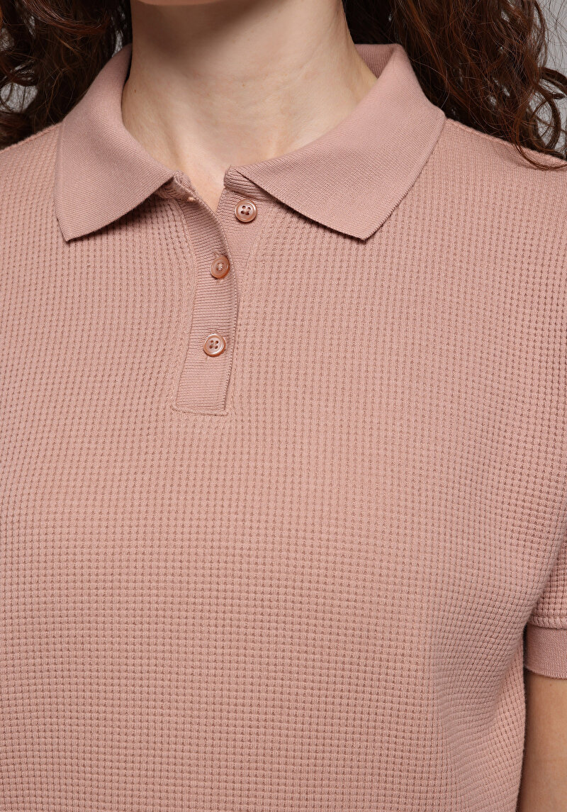 Regular Fit Düğmeli Kadın Pembe Polo Yaka Tişört