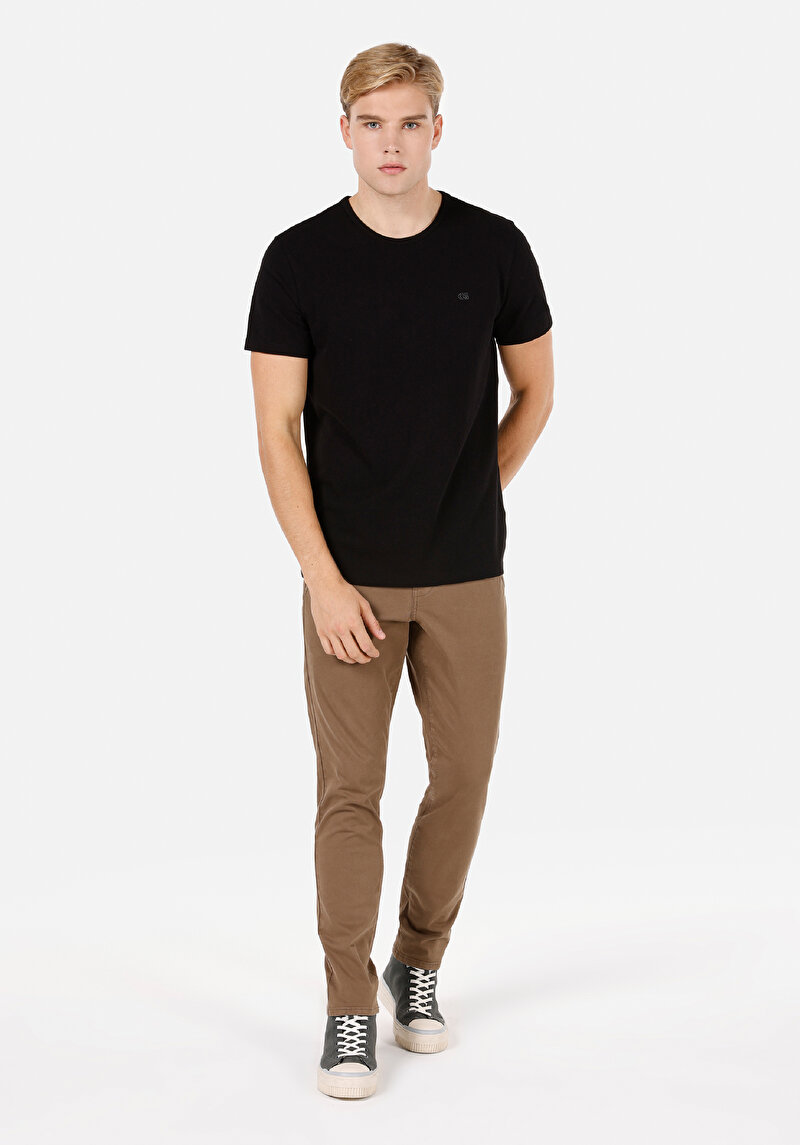 Slim Fit Orta Bel Düz Paça Erkek Kahverengi Pantolon