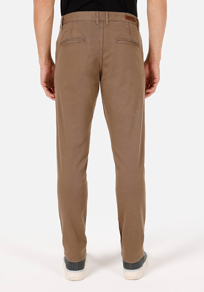 Slim Fit Orta Bel Düz Paça Erkek Kahverengi Pantolon