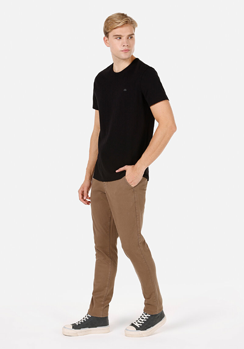 Slim Fit Orta Bel Düz Paça Erkek Kahverengi Pantolon