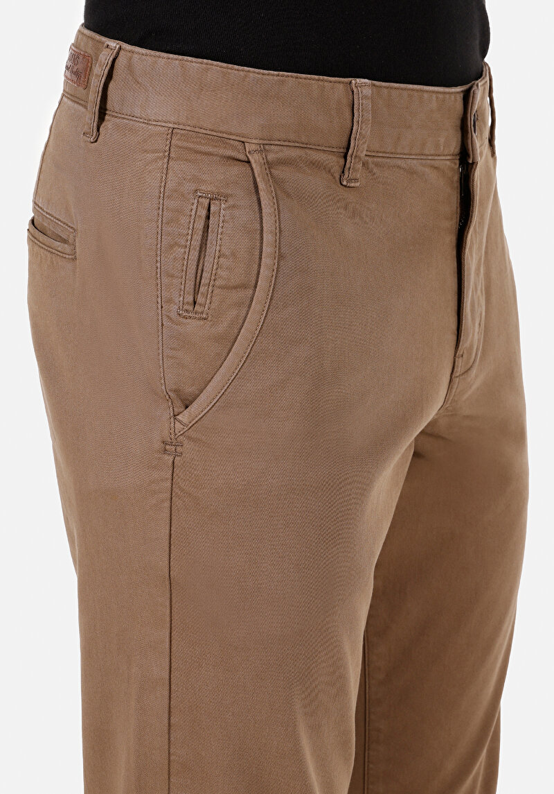 Slim Fit Orta Bel Düz Paça Erkek Kahverengi  Pantolon