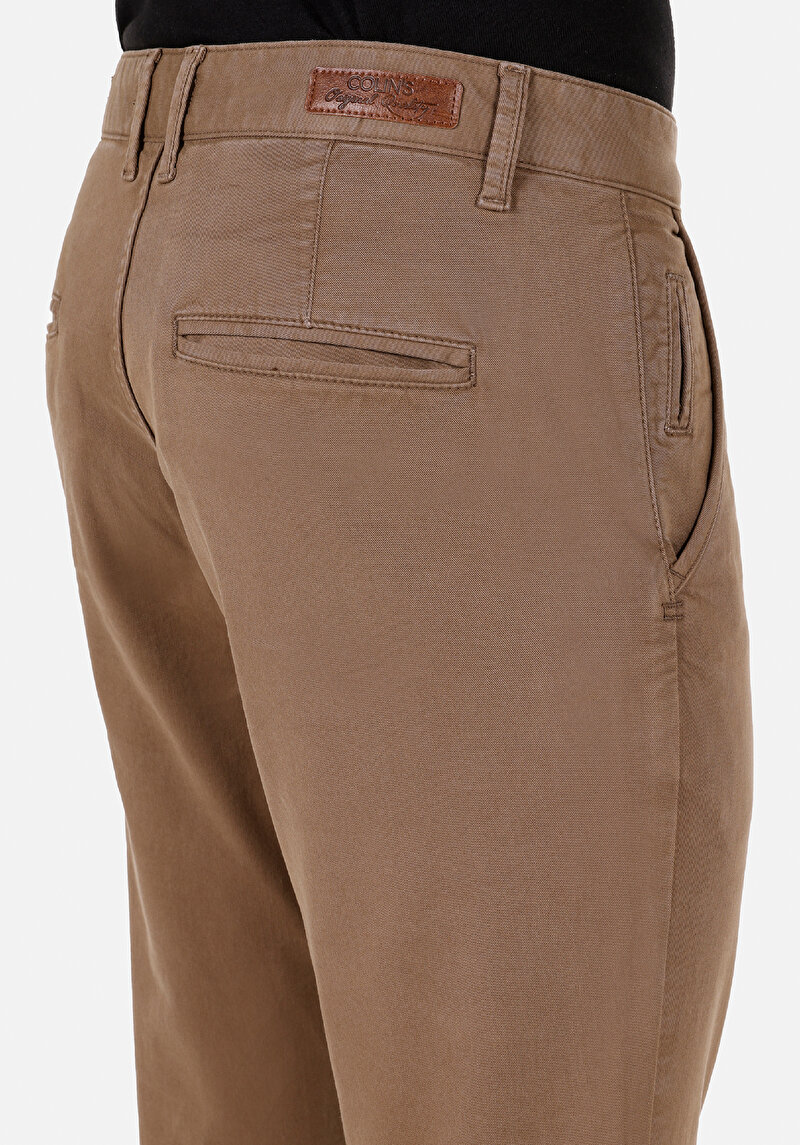 Slim Fit Orta Bel Düz Paça Erkek Kahverengi  Pantolon