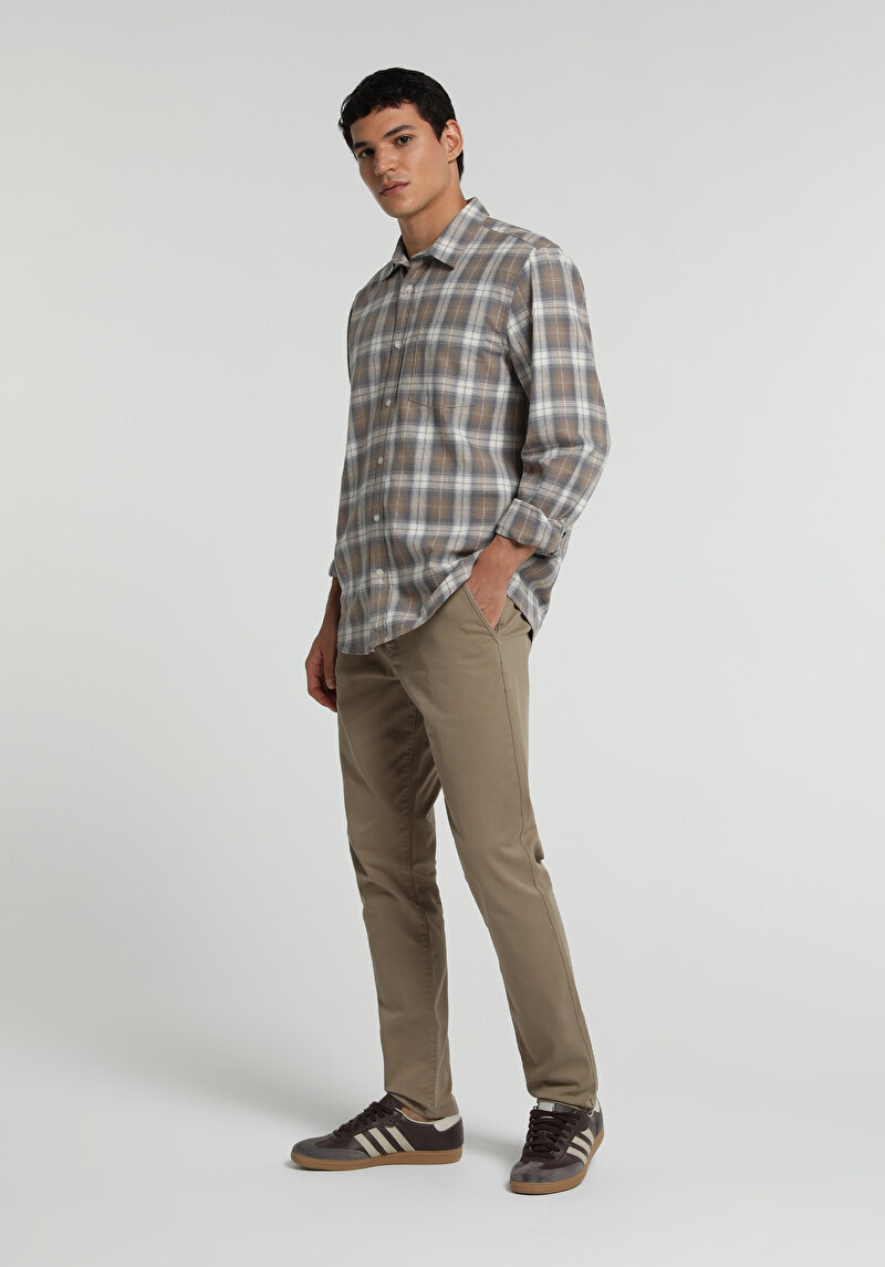 Slim Fit Orta Bel Düz Paça Erkek Bej Pantolon