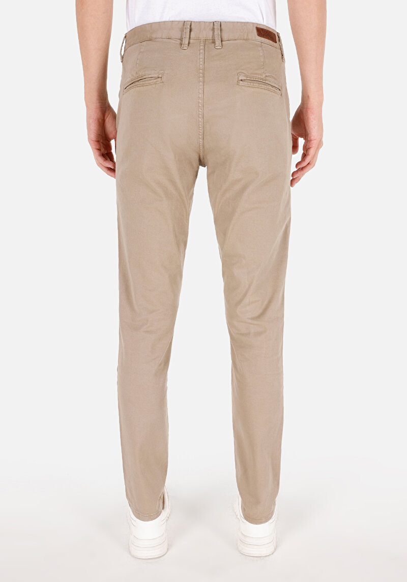 Slim Fit Orta Bel Düz Paça Erkek Bej  Pantolon