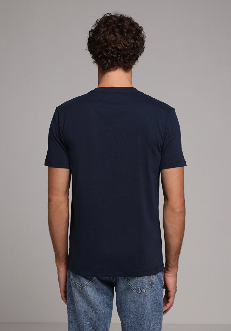 Regular Fit Yuvarlak Yaka Düz Erkek Lacivert Kısa Kol Tişört