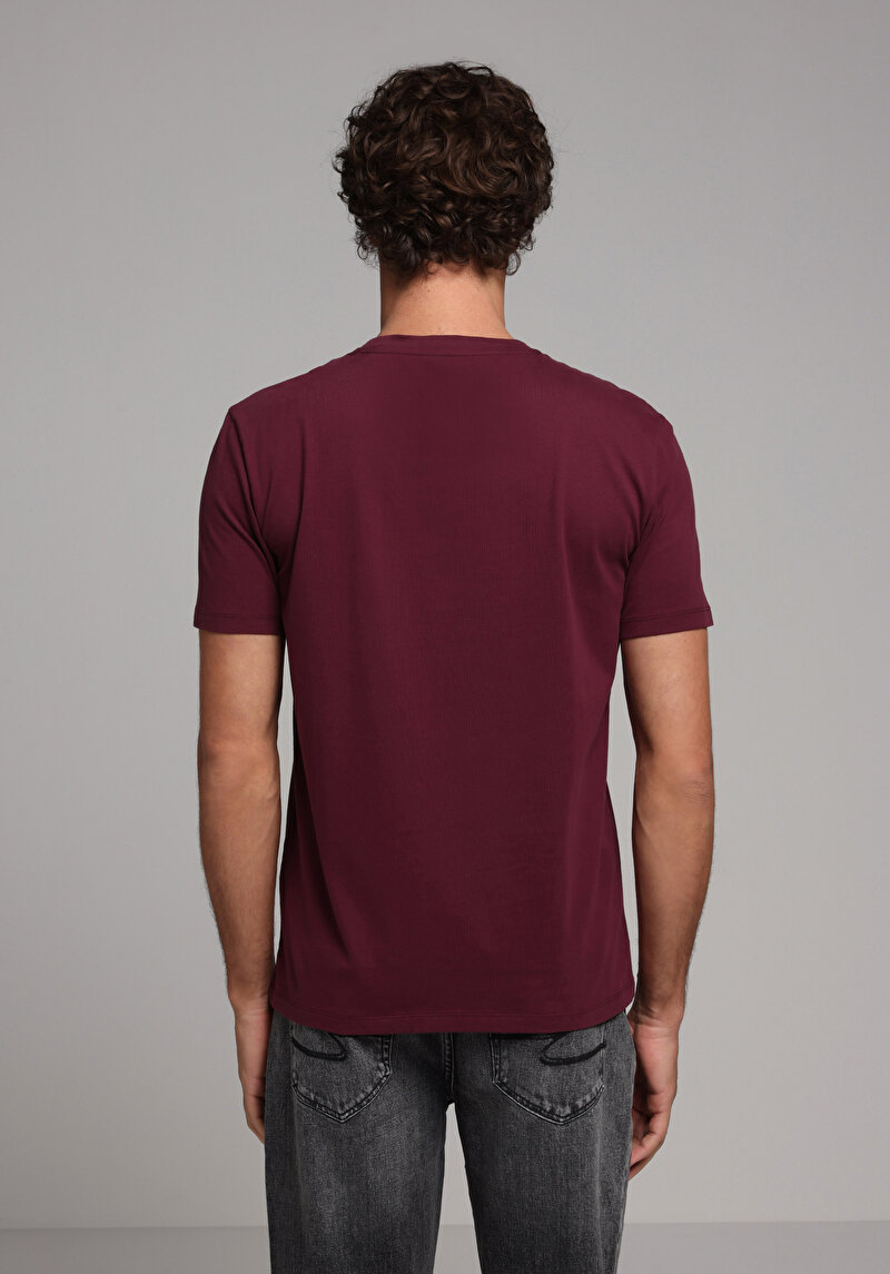 Regular Fit Yuvarlak Yaka Düz Erkek Mor Kısa Kol Tişört