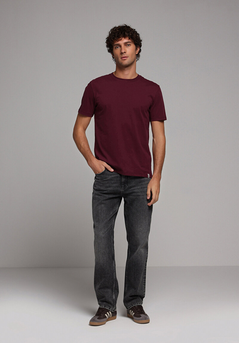 Regular Fit Yuvarlak Yaka Düz Erkek Mor Kısa Kol Tişört