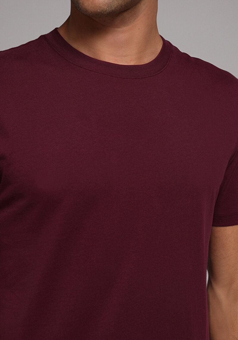 Regular Fit Yuvarlak Yaka Düz Erkek Mor Kısa Kol Tişört