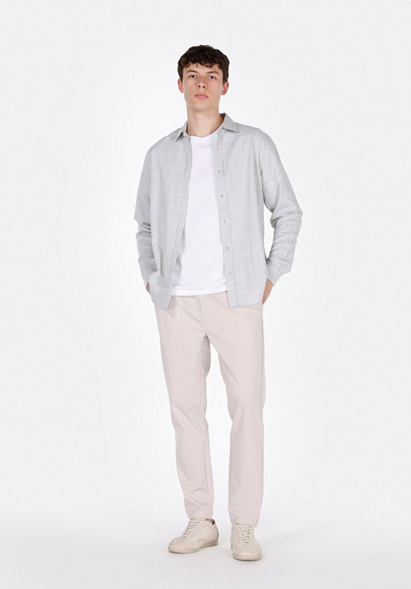 Slim Fit Orta Bel Uzun Paça Erkek Bej  Pantolon