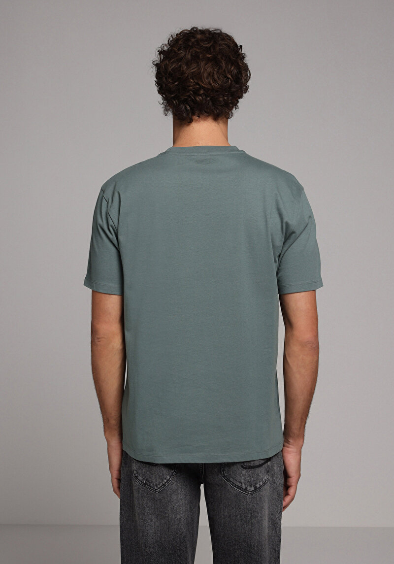Comfort Fit Yuvarlak Yaka Düz Erkek Yeşil Kısa Kol Tişört