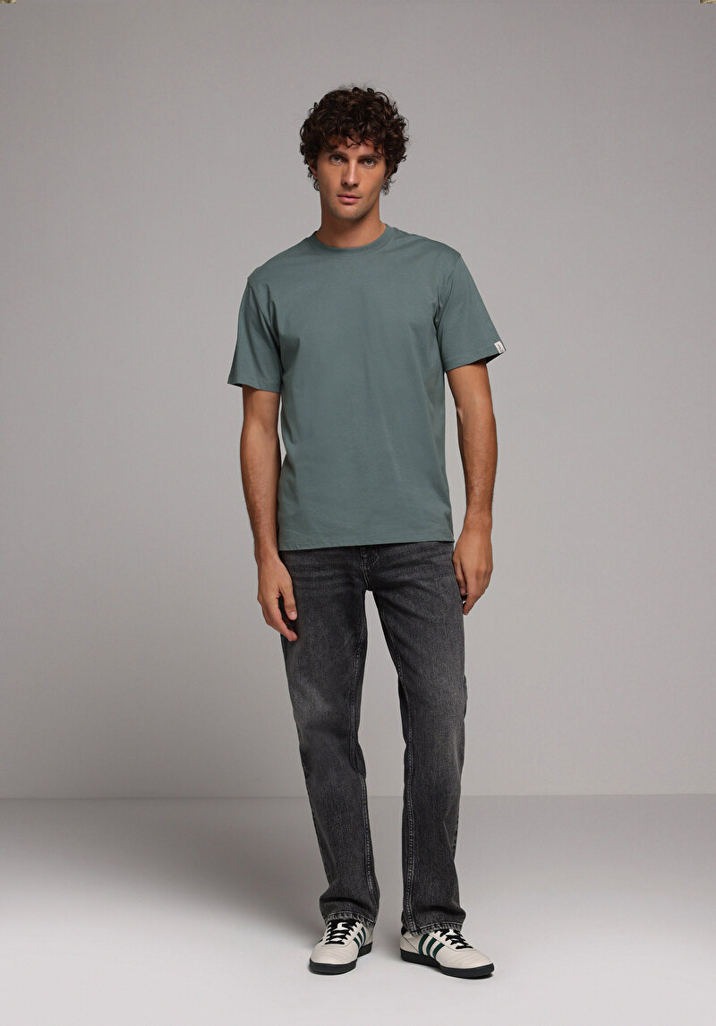 Comfort Fit Yuvarlak Yaka Düz Erkek Yeşil Kısa Kol Tişört