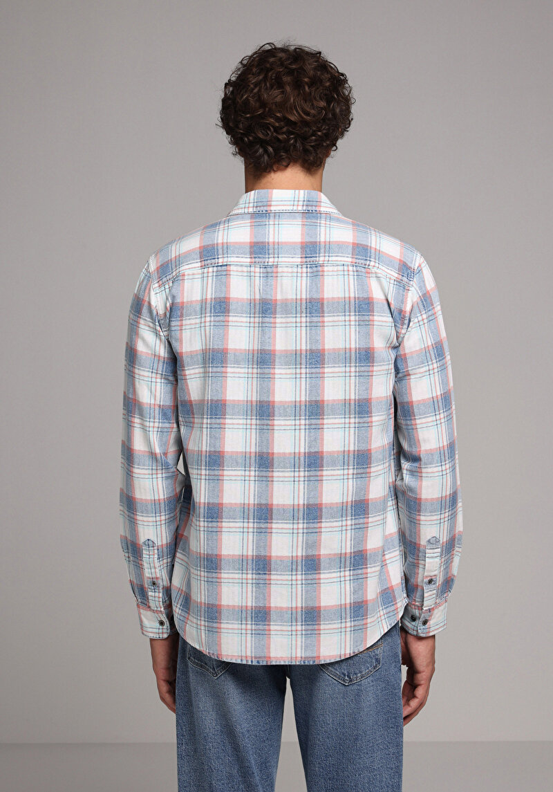 Regular Fit Shirt Neck Ekoseli Erkek Çok Renkli Uzun Kol Gömlek