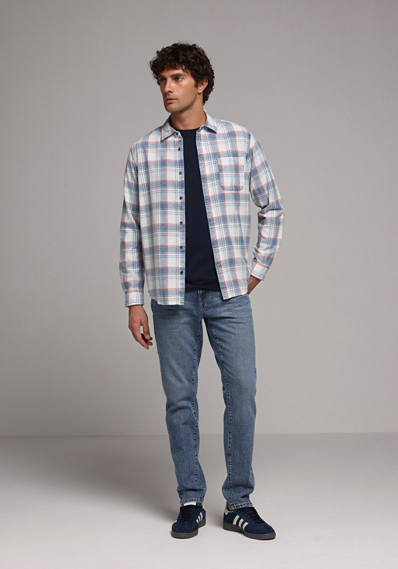 Regular Fit Shirt Neck Ekoseli Erkek Çok Renkli Uzun Kol Gömlek