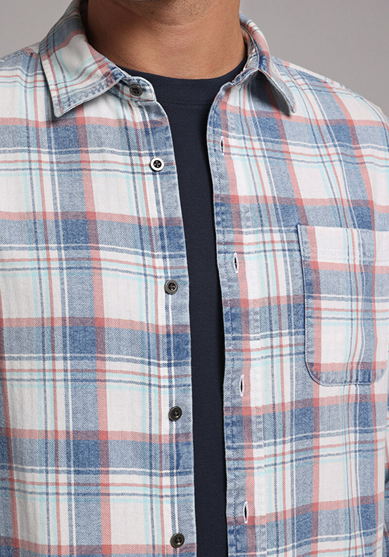 Regular Fit Shirt Neck Ekoseli Erkek Çok Renkli Uzun Kol Gömlek