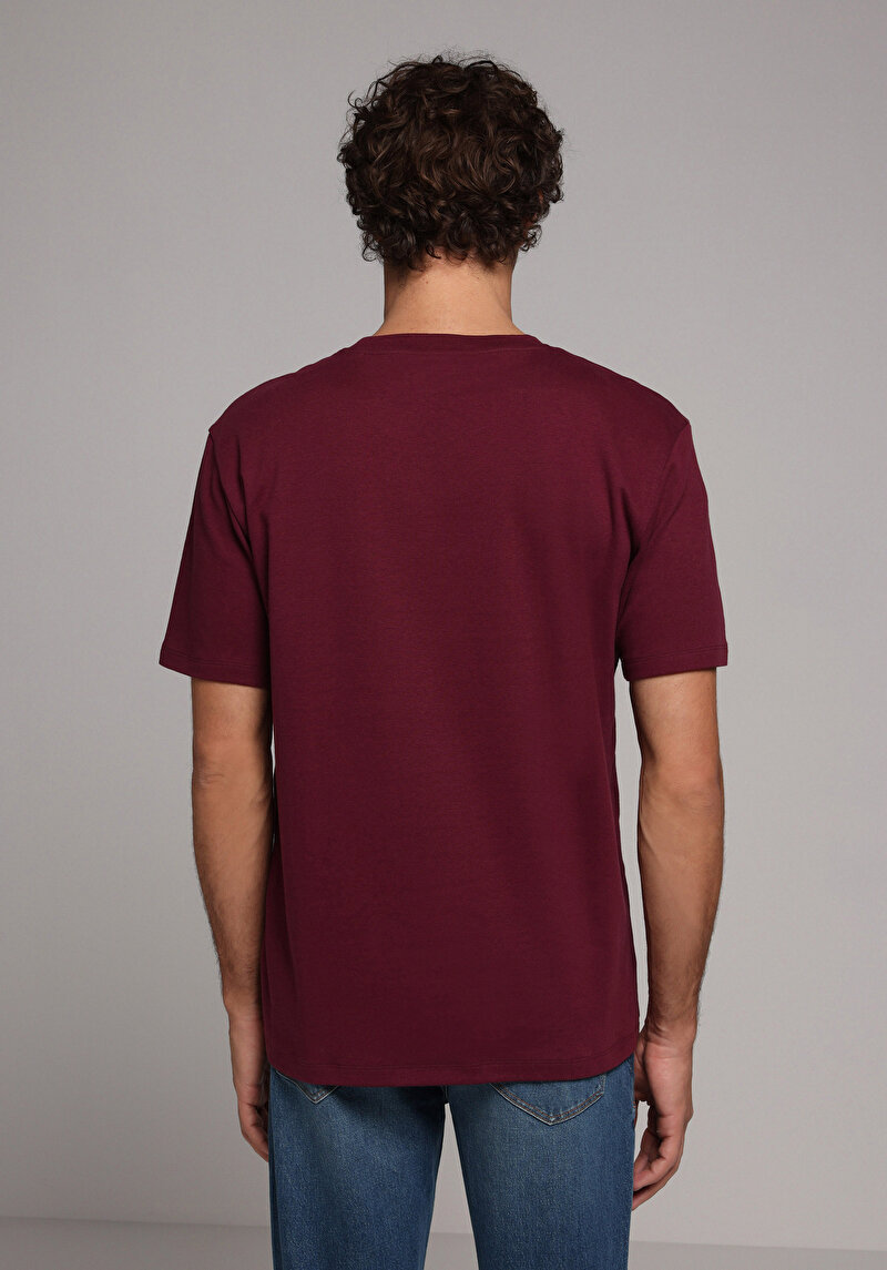 Comfort Fit Yuvarlak Yaka Düz Erkek Mor Kısa Kol Tişört
