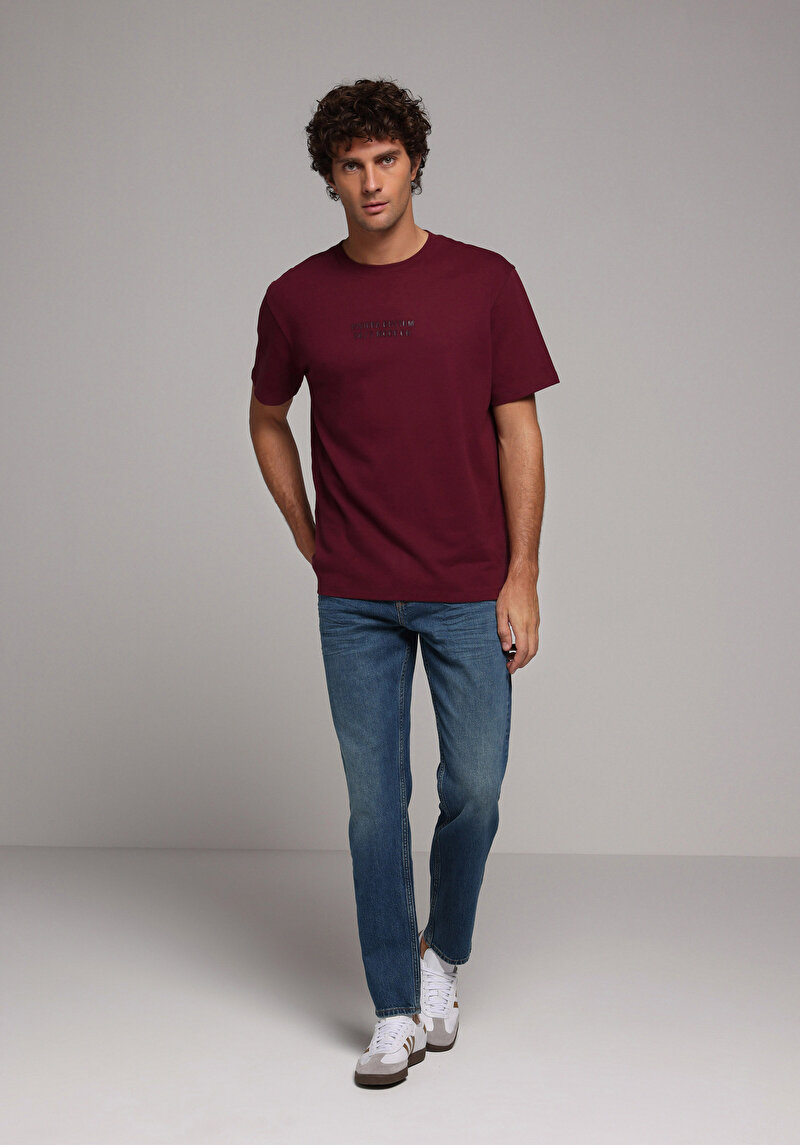 Comfort Fit Yuvarlak Yaka Düz Erkek Mor Kısa Kol Tişört