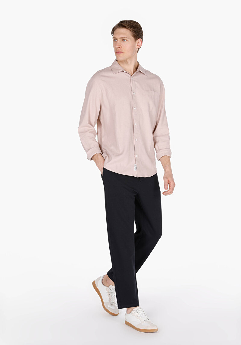 Regular Fit Orta Bel Düz Paça Erkek Lacivert  Pantolon