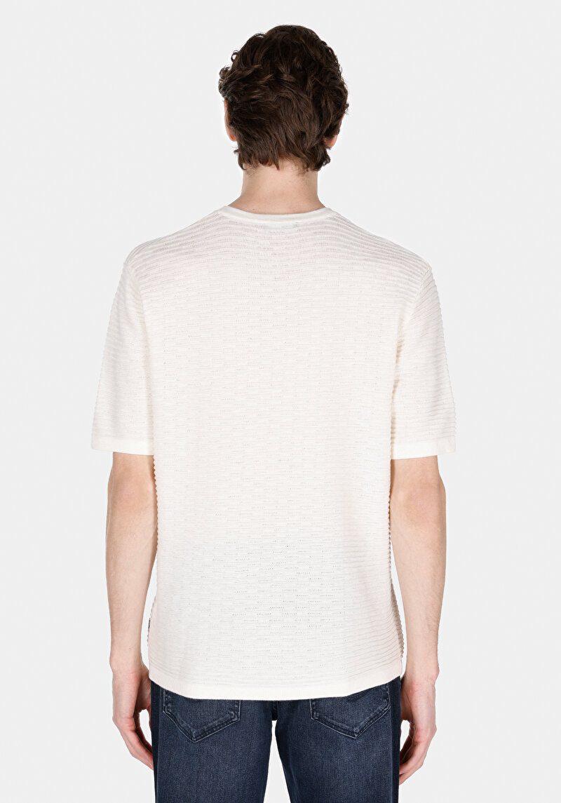 Comfort Fit Yuvarlak Yaka  Erkek Beyaz Kısa Kol Kazak