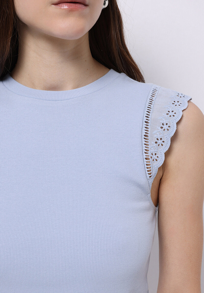 Slim Fit   Kadın Mavi Kısa Kol Tişört