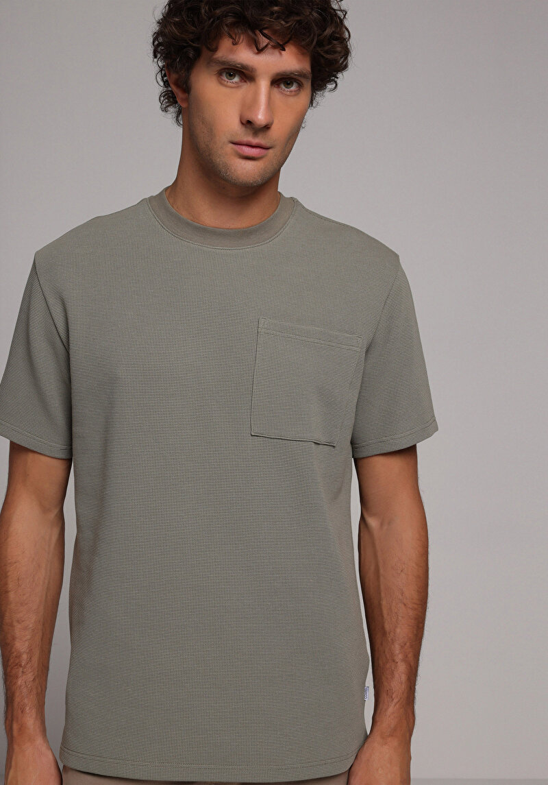 Comfort Fit Yuvarlak Yaka Düz Erkek Yeşil Kısa Kol Tişört