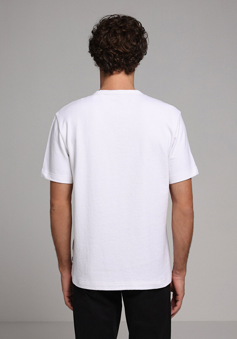 Comfort Fit Yuvarlak Yaka Düz Erkek Beyaz Kısa Kol Tişört