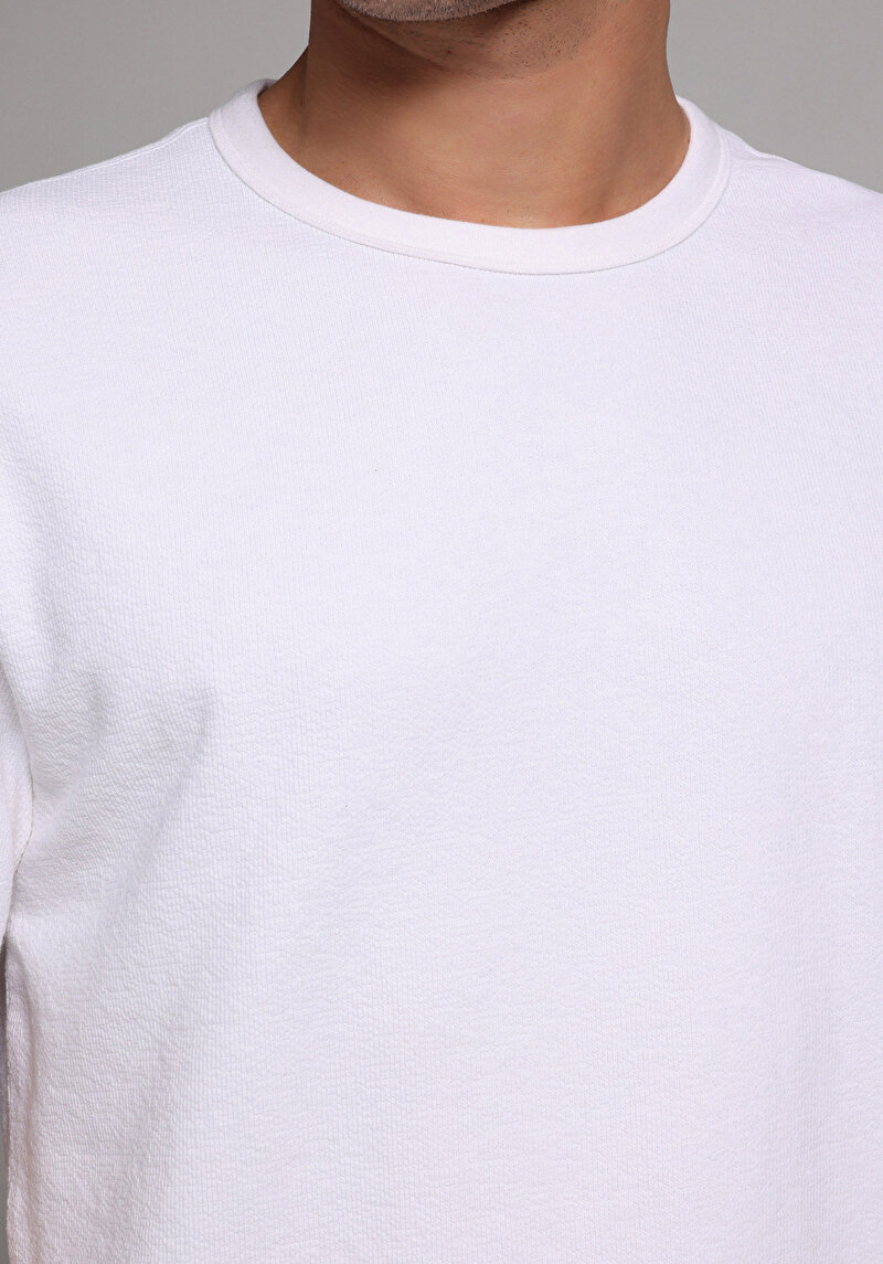 Comfort Fit Yuvarlak Yaka Düz Erkek Beyaz Kısa Kol Tişört