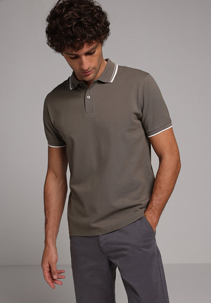 Regular Fit Polo Yaka Düz Erkek Yeşil Kısa Kol Tişört