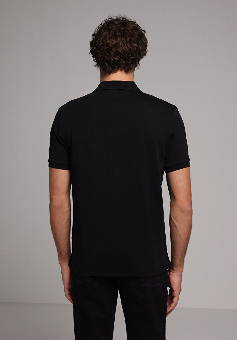 Regular Fit Polo Yaka Düz Erkek Siyah Kısa Kol Tişört