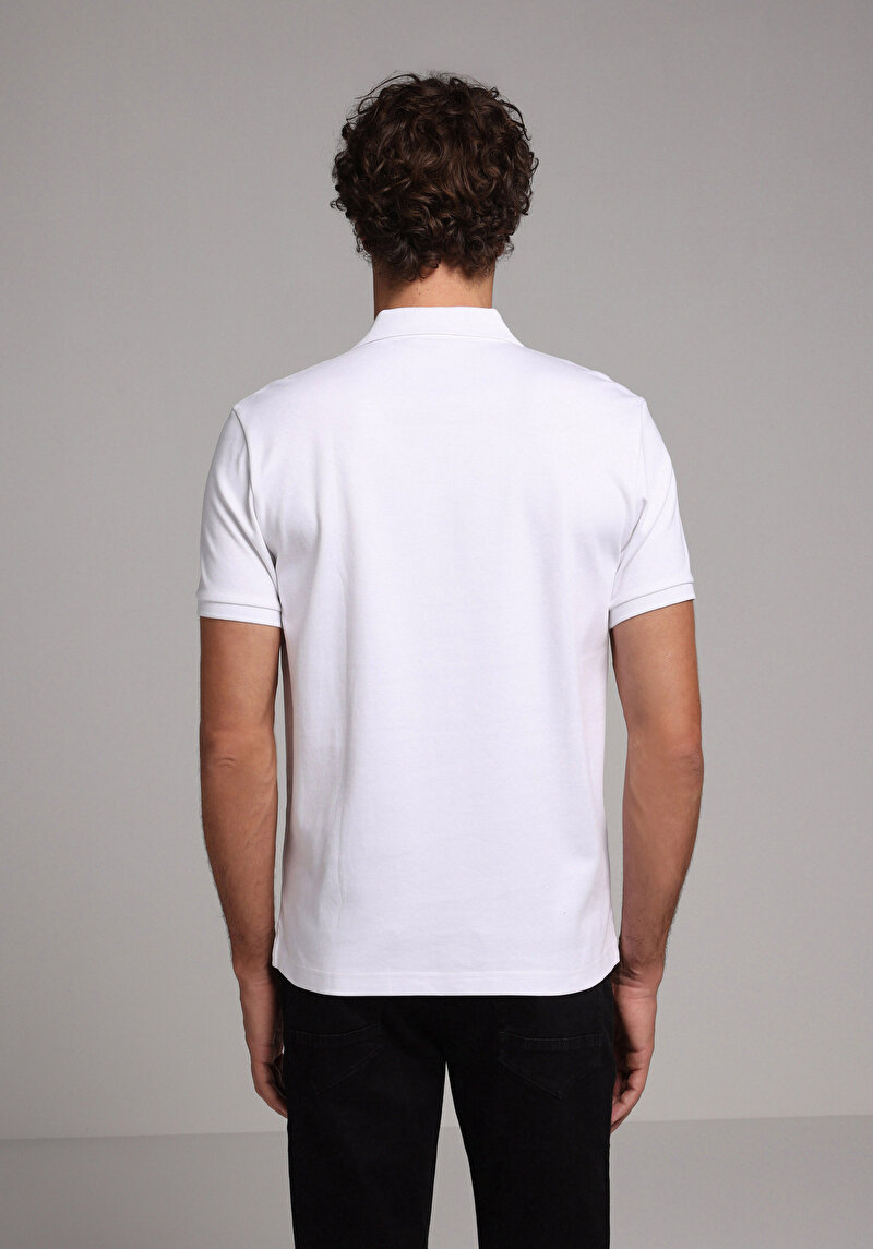 Regular Fit Polo Yaka Düz Erkek Beyaz Kısa Kol Tişört