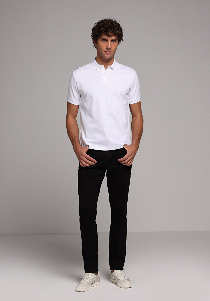 Regular Fit Polo Yaka Düz Erkek Beyaz Kısa Kol Tişört