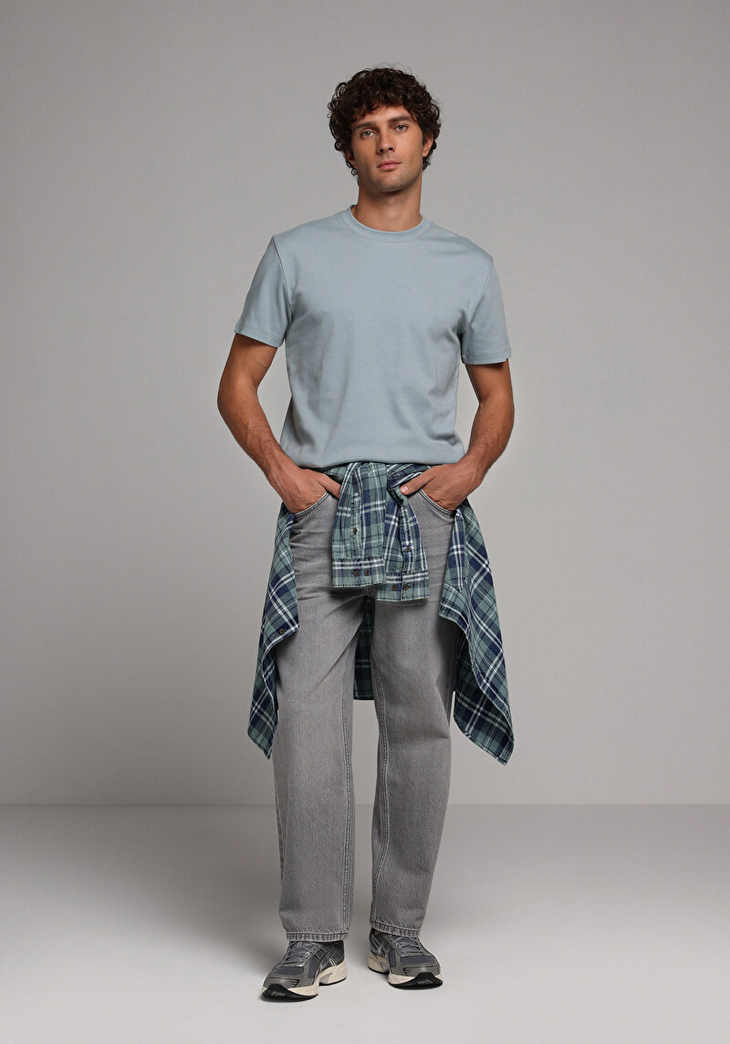 Regular Fit Yuvarlak Yaka Düz Erkek Yeşil Kısa Kol Tişört