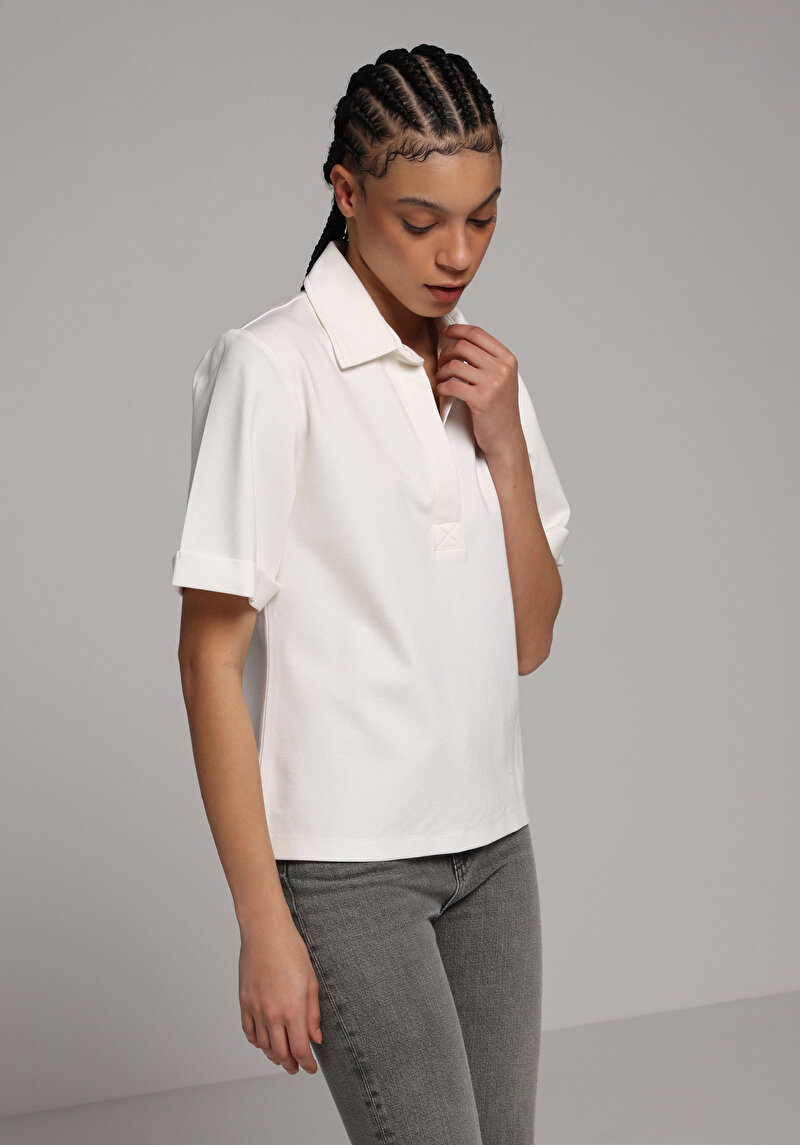 Regular Fit Yuvarlak Yaka Düz Kadın Beyaz Kısa Kol Tişört