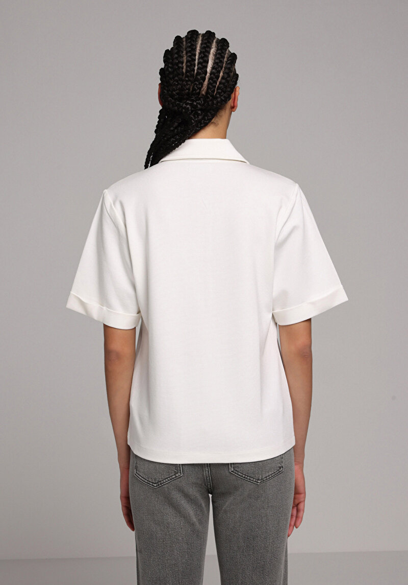 Regular Fit Yuvarlak Yaka Düz Kadın Beyaz Kısa Kol Tişört