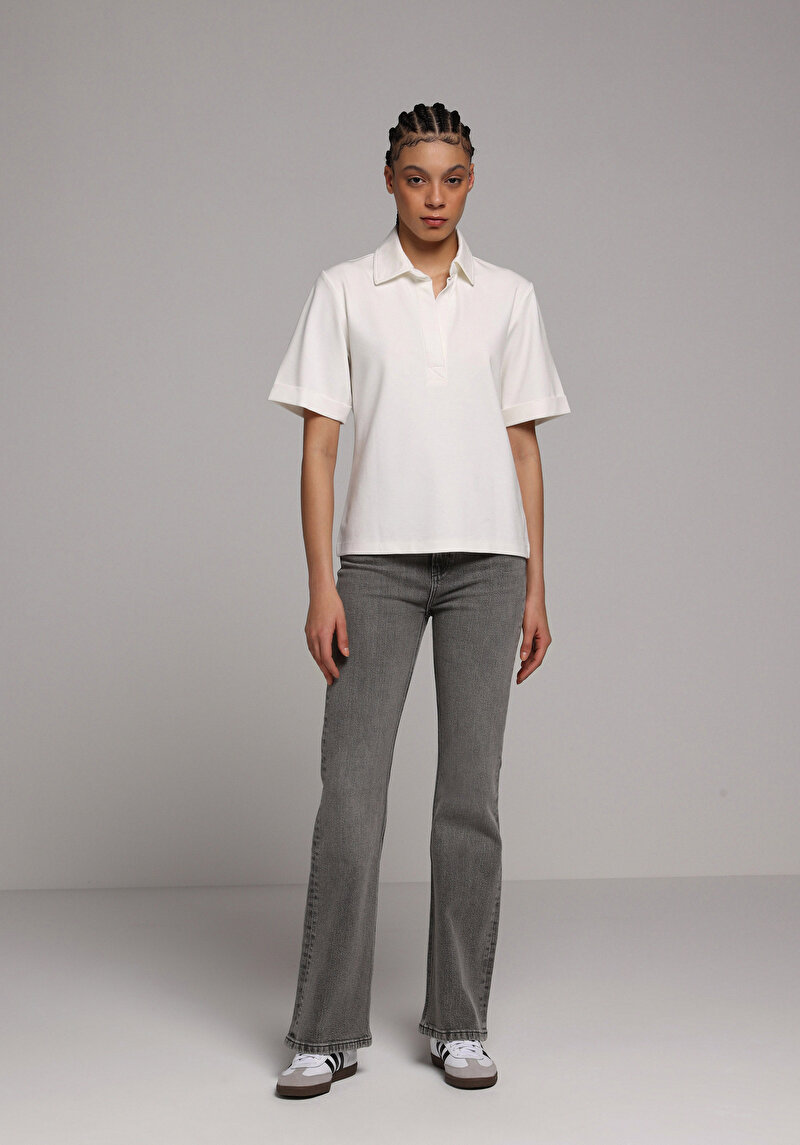 Regular Fit Yuvarlak Yaka Düz Kadın Beyaz Kısa Kol Tişört