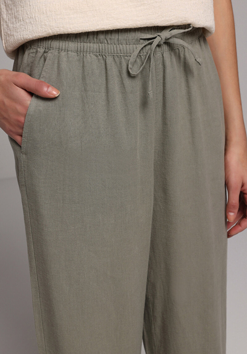 Regular Fit Yüksel Bel Geniş Paça Kadın Yeşil  Pantolon