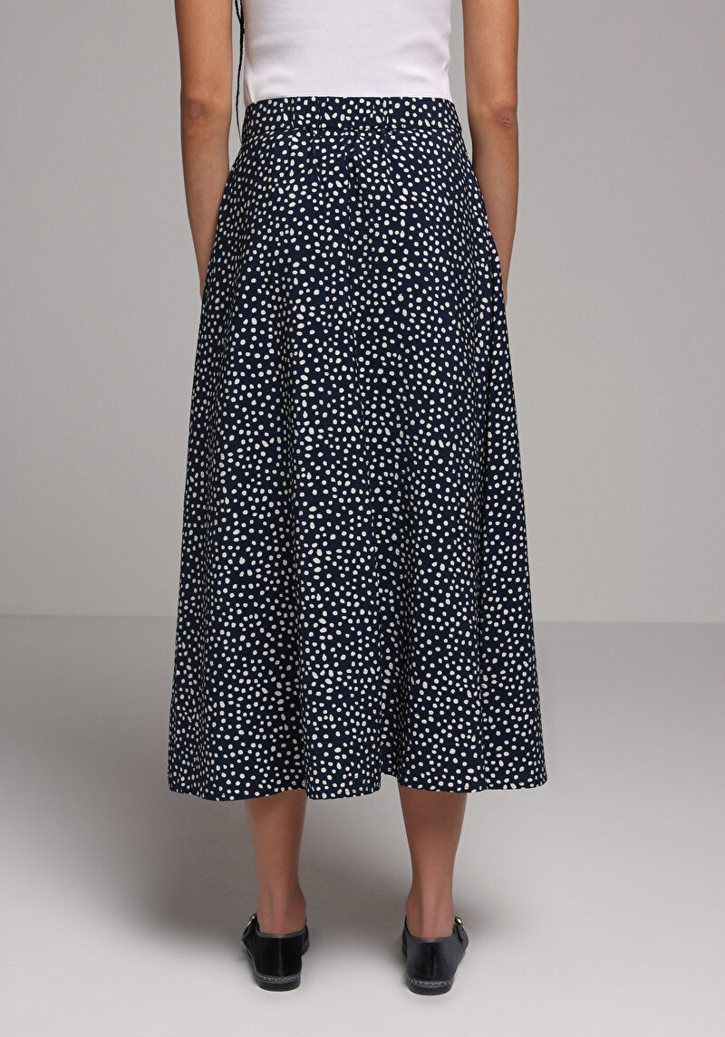 Maxi Length Metraj Baskılı Düğmeli Kadın Lacivert Etek