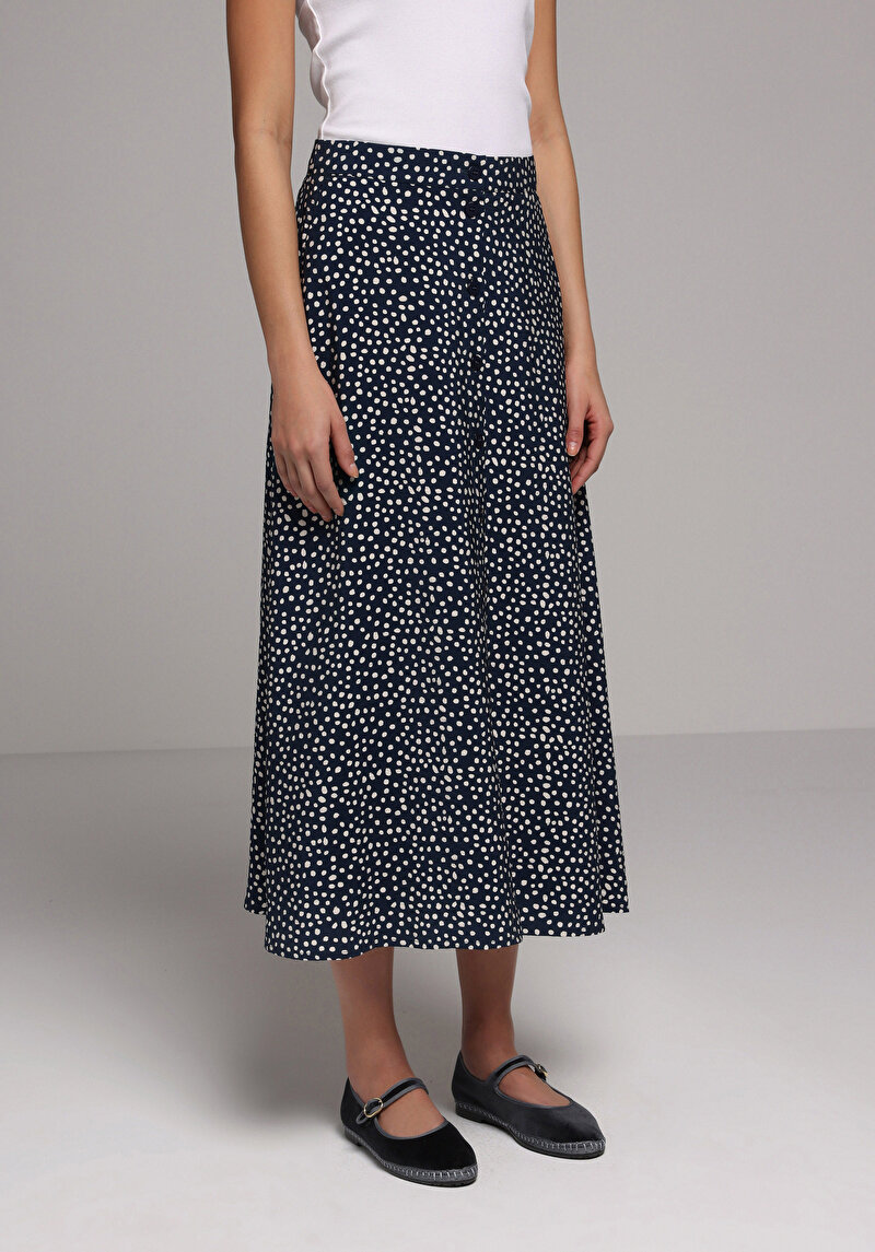 Maxi Length Metraj Baskılı Düğmeli Kadın Lacivert Etek