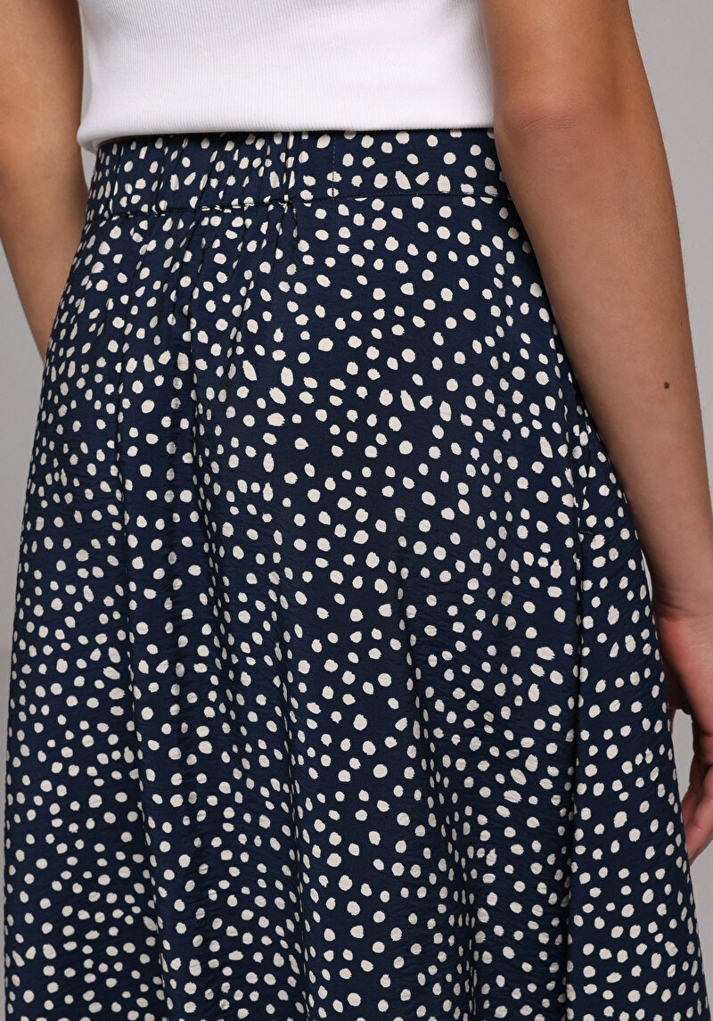 Maxi Length Metraj Baskılı Düğmeli Kadın Lacivert Etek