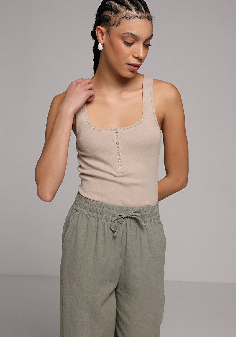 Slim Fit Kadın Bej Atlet